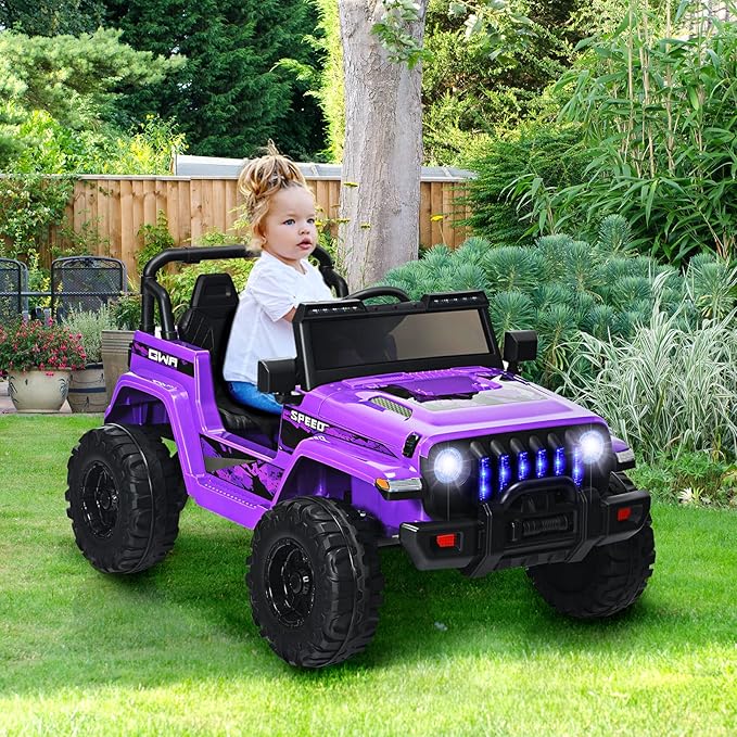 INFANS Kids Ride on Car Truck with 2.4G Remote Control, 12V Battery Powered Electric Cars for Kids w/3 Speeds, Battery Display, LED Lights, Safety Belt, Music & Horn, Bluetooth/FM/USB (Purple)