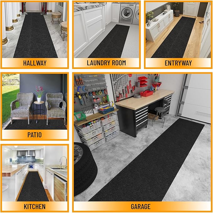Ottomanson 2'7" x 54' Hallway Runner with Scraper Pile - Extra Durable Non-Slip Rug Mat for Indoor & Outdoor Use - Ideal for Kitchen, Entryway & Garage - High-Traffic Carpet, Black