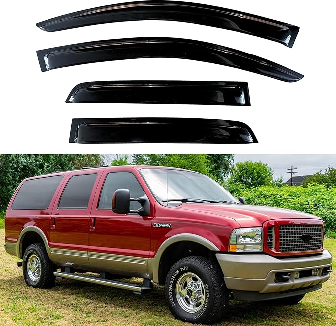 KPY Window Visors Compatible with Ford Excursion 2003-2005, 4PC Rain Guard Side Vent Deflectors Tape-On Style, 2003 2004 2005