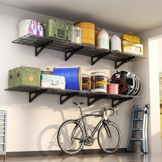 2-Pack Garage Wall Shelving, 2x6ft Walls Shelf Storage Rack, Sturdy Walls Shelves for 1200 LBS, Black, Heavy Duty Garage Shelving Wall Mounted for Storeroom, Kitchens and Basement, 70.86" x 23.6"