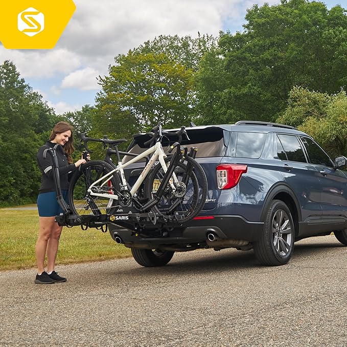 Saris SuperClamp G3 2-Bike Hitch Rack – Lightweight Platform Bike Carrier for Car, SUV, Truck – Tilting Design, Secure Wheel Clamping, Fits Road, Mountain, E-Bikes – 1.25" and 2" Hitch Receiver