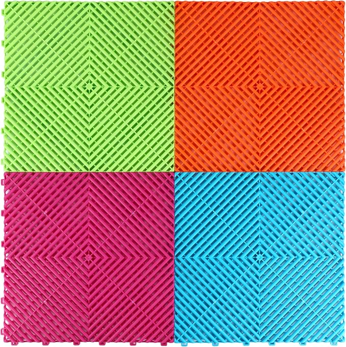 15.7"x15.7" Garage Flooring Tiles, Non-Slip Interlocking Plastic Garage Floor Mat, Garage Organization & Garage Storage, Vented Pattern (Orange, 25PCS)