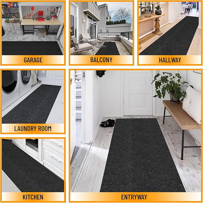 Ottomanson Mud Mat 2' x 2' Entryway Rug - Non-Slip Scraper Doormat for Muddy Paws, Dirt Trapping Indoor/Outdoor Mat for High-Traffic Areas, Kitchen, Garage, Patio, Black
