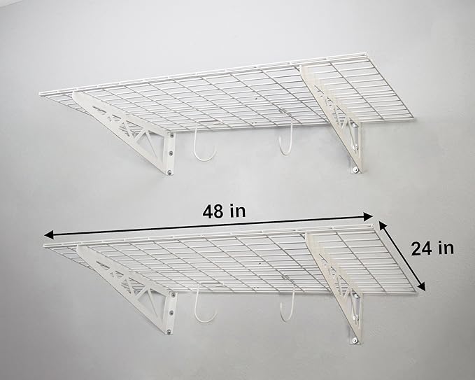 SafeRacks Garage Wall Shelves - 2 Pack Combo Set with 4 Hanging Hooks