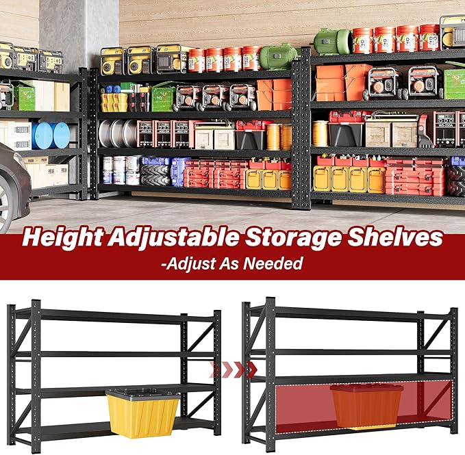 9000LBS Heavy Duty Garage Shelving Units,77" Wide & Deep Storage Shelves,Metal Garage Shelves,Large Storage Rack,Steel Shelf,Industrial Shelving for Shop,Warehouse,Basement,77" W x 24" D x 70" H