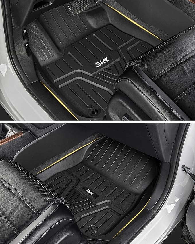 3W Floor Mats and Cargo Liner Fit for Honda Pilot 2023 2024 2025, Custom Fit All Weather Honda Pilot Accessories Odorless Anti-Slip TPE Full Set Mats Black