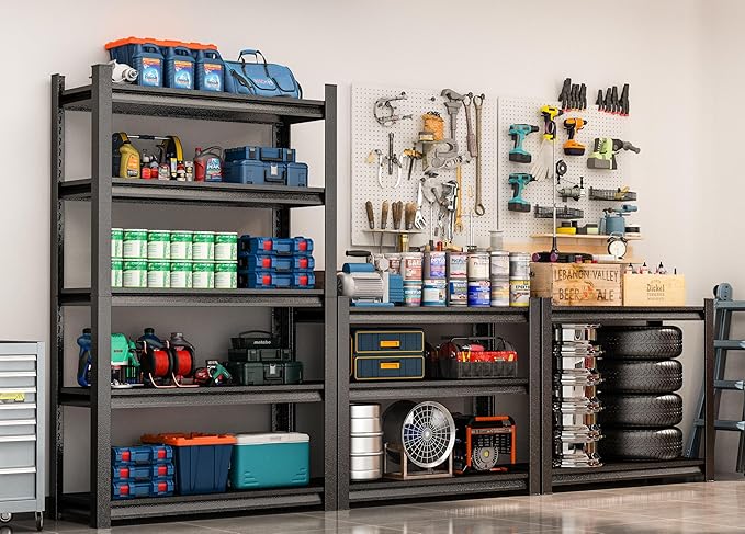 72" H Metal Garage Shelving Unit 3500LBS Metal Storage Shelves 5 Tier Adjustable Shelving Unit Garage Shelves for Kitchen Warehouse Pantry Basement, 71.2" H x 39.4" W x 13.8" D, Black