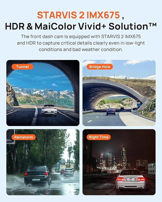 70mai Dash Cam Front and Rear A510,1944P+1080P with STARVIS 2 IMX675 and 64GB Card, Dash Camera for Cars, 4G LTE Support, ADAS, Built-in GPS WiFi, APP Control, HDR, 24H Parking Mode, Loop Recording