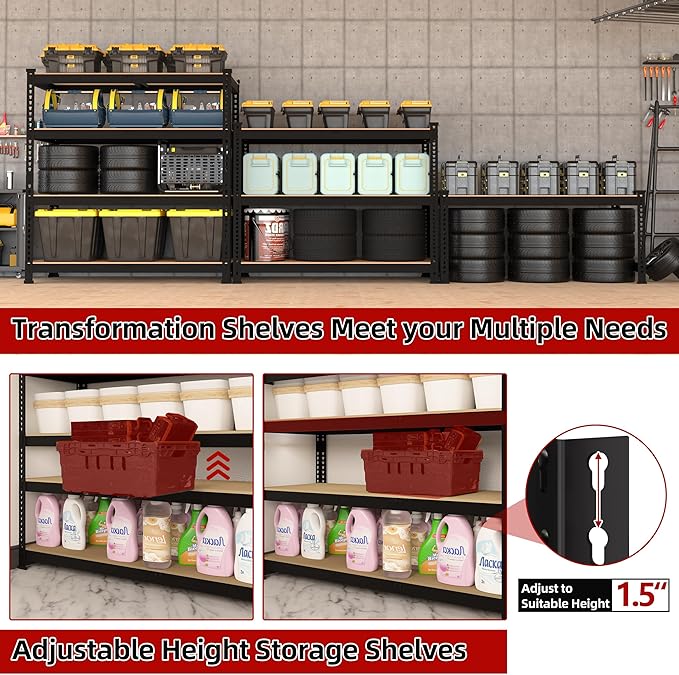 4 Packs 36" W x 16" D x 55" H Adjustable Garage Storage Shelves - 4-Shelf Heavy Duty Shelving Unit, Metal Utility Storage Organizer Racks for Warehouse Pantry Closet Kitchen, Black