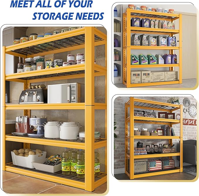 REIBII 72''H Garage Shelving 3010 LBS Storage Shelves Adjustable Metal Shelving 5 Tier Metal Shelves for Storage Industrial Shelf for Pantry Kitchen Basement 72" HX35.5 WX16 D, 2 Pack