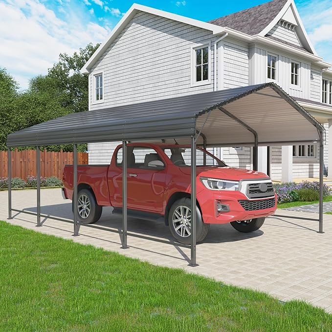 12x20 Metal Carport Carports with Enhanced Base Heavy Duty Garage Outdoor Galvanized Car Shelter for Car, Boats and Truck