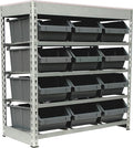 King's Rack Bin Rack Boltless Steel Storage System Organizer w/ 12 Plastic Bins in 4 Tiers