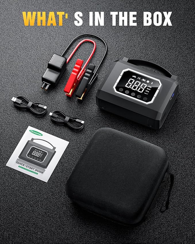 Jump Starter 3000A, Car Battery Jumper Starter Portable (All Gas 10L Diesel Engine) with 65W Quick Charger, 12V Portable Jump Box with 4 Modes Flashlight and Jumper Cable (Black)