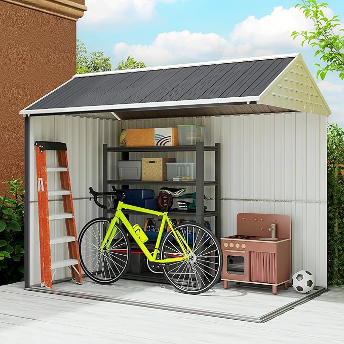 Outsunny 8' x 6' Outdoor Storage Shed, Metal Garden Shed with Window & Double Lockable Door, Outdoor Tool Shed Storage with Sloped Roof for Backyard, Patio, Garage, Lawn, Dark Gray