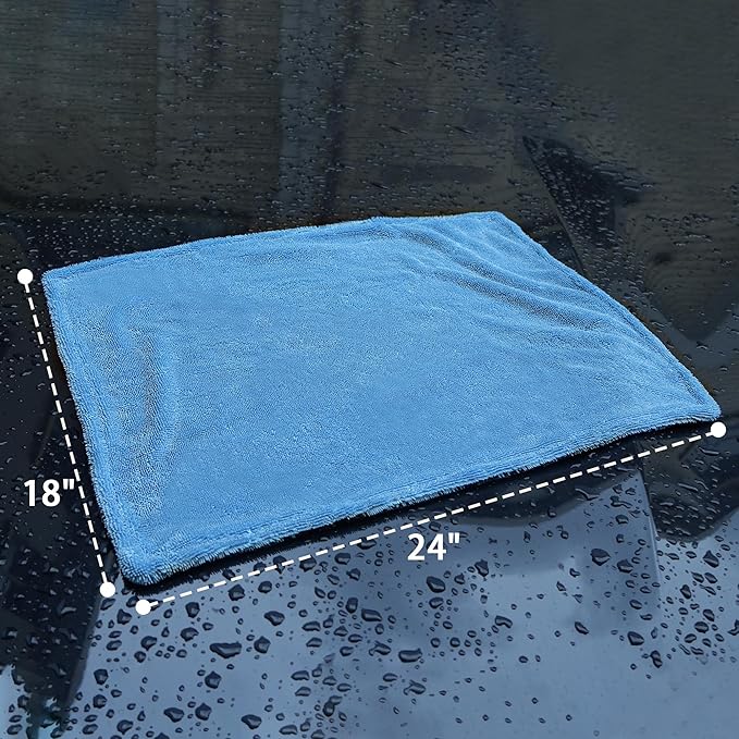 LIVOS Car Drying Towel, Premium Microfiber Towels for Cars, 1000GSM, Edgeless Twisted Loop Design, No Streaks, Scratches, or Water Spot, Absorbent Wash Towel, 18" x 24" (Blue&Grey)