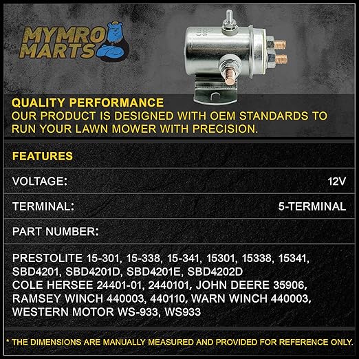 240-01009 Winch Motor Golf Cart Solenoid Compatible with/Replacement for 5 Term 12 Volt Hd 15-301, 15-338, 15-341, SBD4201, SBD4201D, SBD4201E, SBD4202D 440003, 440110