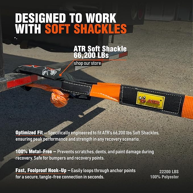 ATR Recovery Tow Strap 3" x 20ft – 22,200 lbs Breaking Strength, Heavy Duty Snatch Strap for Truck, SUV, Off-Road Pulling, Tow Rope with Storage Bag