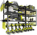 KAFAHOM Power Tool Organizer Wall Mount, 4-Tier Drill Holder for Cordless Tools, 2-Pack Set, Garage Storage Rack with Side Hooks for Hammers & Pliers, Tool Organizer for Workshop/Utility Room