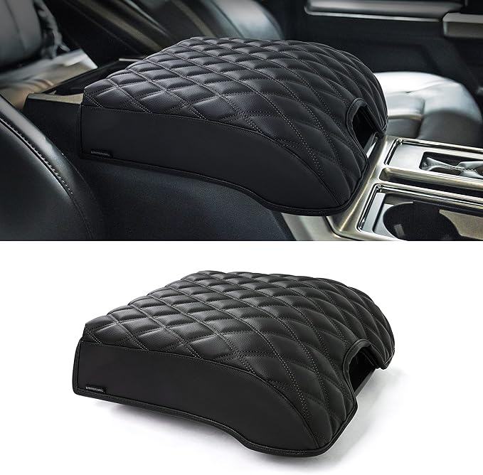 KMMOTORS F150 Center Console Cover, Thick Armrest Cushion, Interior Accessories, Funda para consola de coche, Vegan Leather, Armrest Protector (2015~2020, Full Cover), F150 Accessories