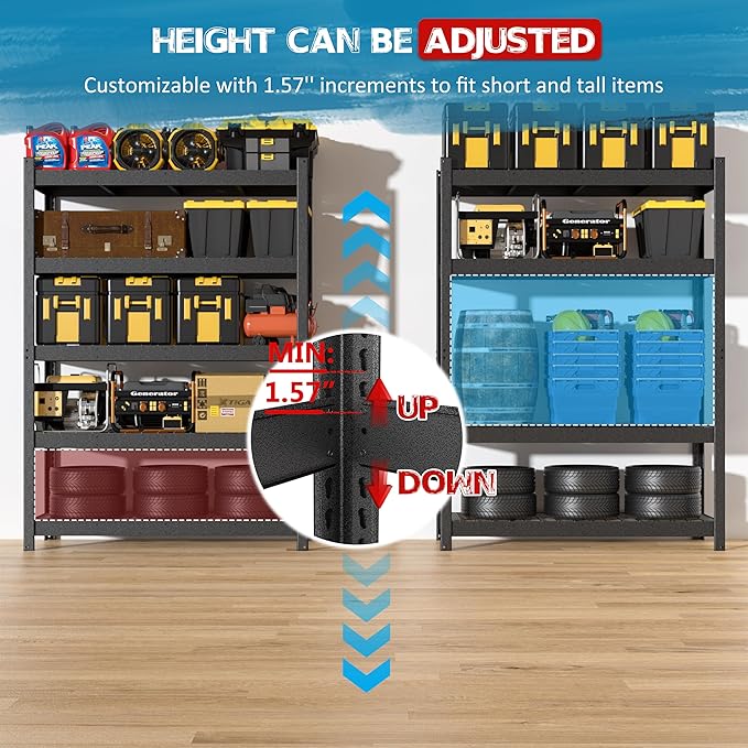 MUPATER 60.04”W × 24.02”D × 80.71”H Metal Storage Shelves, 3000 LBS Heavy Duty Utility Shelf Racks, Garage Shelving Unit with 5-Tier Adjustable Shelves for Kitchen, Warehouse, Garage