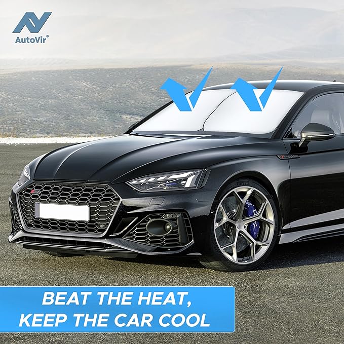 2 Piece Car Windshield Sun Shade Foldable | Durable Polyester Windshield Sunshade Blocks Sun, Heat, and UV Rays | Sunshade for Car Ensuring Interior Protection | Small (29"x23.5")