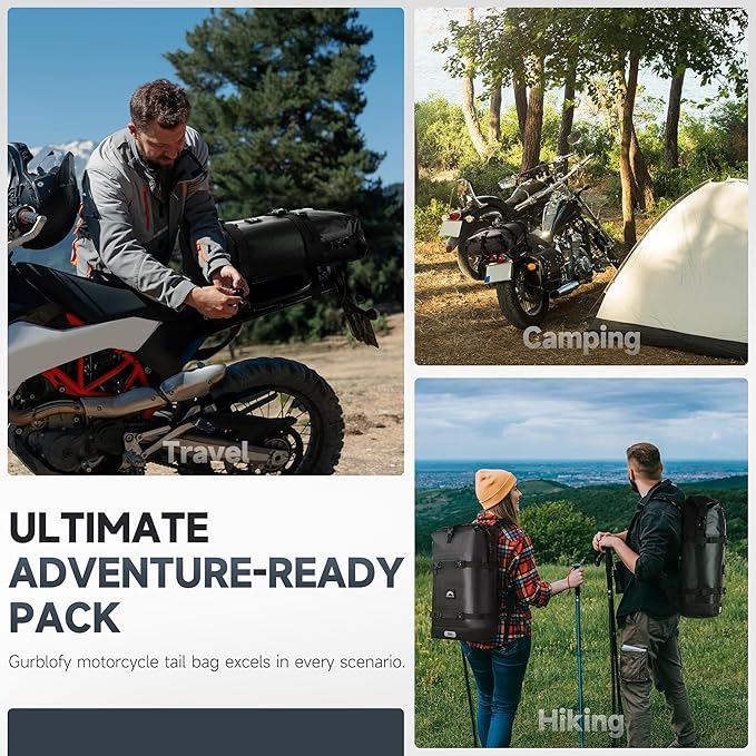 Motorcycle Tail Bag, 30L Waterproof Saddle Bag, 2 Size and 3 Color Options Motorcycle Travel Bag, PVC Luggage Bag, Rear Seat Bag, Classic Black GT-30BL