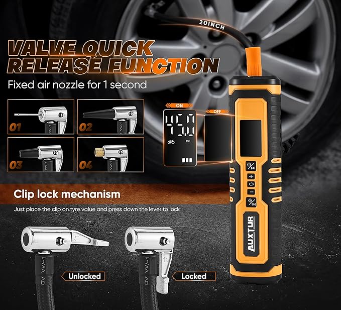 Cordless Tire Inflator for Car with 3 Light Modes and Automotive Power Cords, Electric Air Pump(Type-C) (150PSI)(6000mah Battery), Digital Air Compressor for Motorcycle, Bike, Truck and Ball