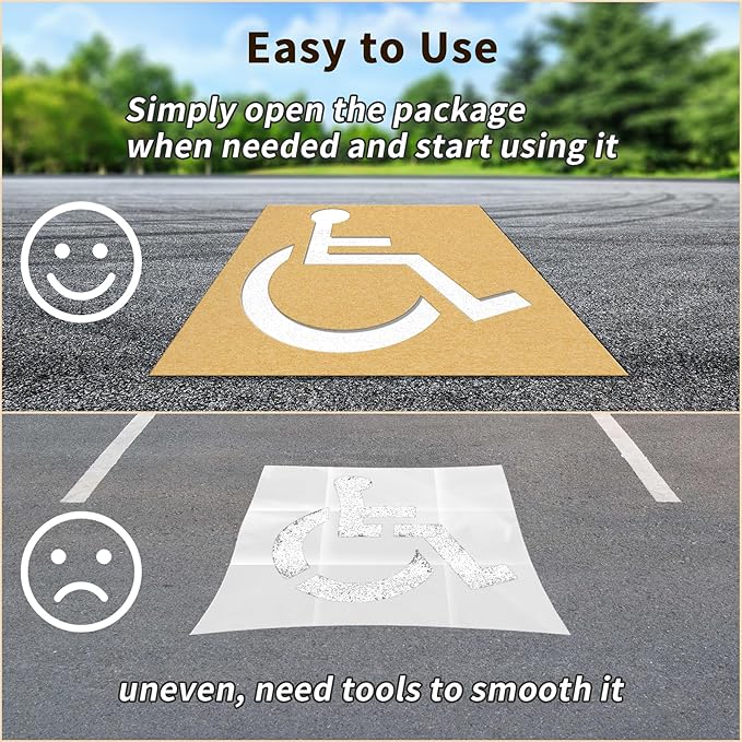 Handicap Parking Stencil, 35.5" x 33" Foldable Cardboard Parking Lot Stencils for Pavement, Driveway, Garage & Lot, Easy to Use Handicap Symbol Template