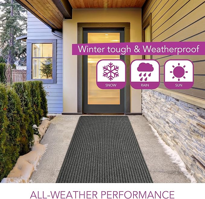 iCustomRug Spartan Weather Warrior Duty Indoor/Outdoor Utility Ribbed in 3ft,4ft,6ft Widths 70 Custom Sizes with Natural Non-Slip Rubber Backing 4'X72' in Charcoal