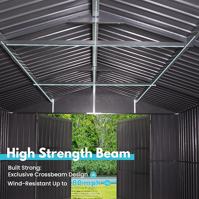 Domi 12'x15' Metal Garage Shed, Heavy Duty Outdoor Steel Carport with Lockable Double, Side Doors, 80MPH Wind and Snow Resistant Enclosed Storage for Cars, Trucks, Motorcycles, Tools, Dark Grey