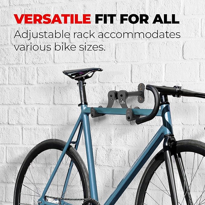 PRO BIKE TOOL Bike Rack Garage Wall Mount - Durable Alloy Bicycle Storage System with Adjustable Bike Hook Hanger for Indoor Use - Ideal for Road, MTB, and Hybrid Bikes - Holds Up to 48.5 lbs, Black