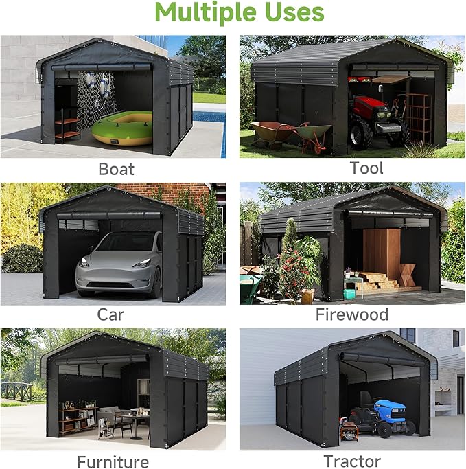 Real Relax 10x15ft Heavy Duty Metal Carport with Galvanized Steel Roof, Removable Sidewalls, Outdoor Car Port Shelter for Cars, Trucks and Boats, Gray