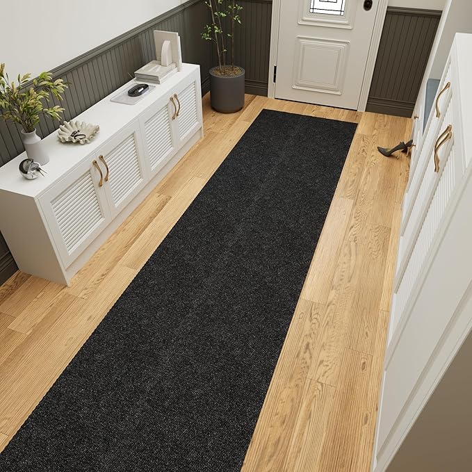 Ottomanson 2' x 11' Hallway Runner with Scraper Pile Extra Durable Non-Slip Rug Mat for Indoor & Outdoor Use - Ideal for Kitchen, Entryway, Patio & Garage - High-Traffic Carpet, Black