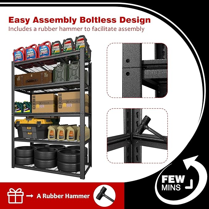 MUPATER 48.43" W x 23.98" D x 72.05" H Metal Storage Shelves, 5 Tier Shelves and Adjustable Shelves, Garage Shelving Unit, Standing Utility Shelf Racks for Garage Warehouse Kitchen
