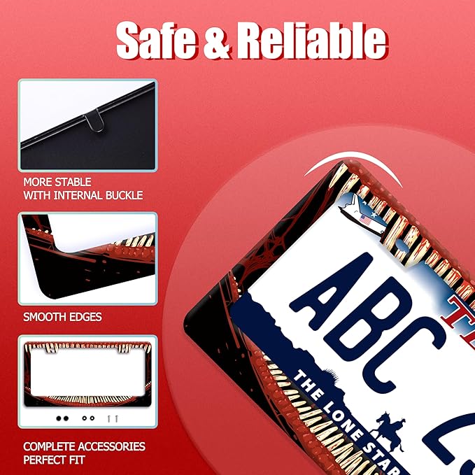 Funny Bloody Teeth License Plate Frame Scary Mouth License Plate Holder Stainless Steel Accessories Cars Decor with 2 Holes and Screws Fits Standard Us Ca Vehicles License Plate Frames 12.2 X 6 Inch