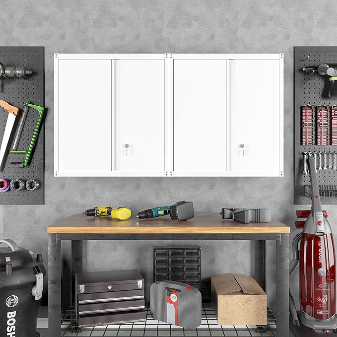 LUCYPAL Metal Wall Cabinet,Garage Storage Cabinets with Adjustable Shelves,Steel Locking Storage Cabinet with Doors for Home,Office,Kitchen,Warehouse,White