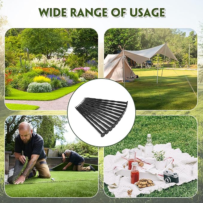 Landscape Edging Stakes, 150 Pcs 8" Plastic Garden Spikes, Spiral Nylon Anchoring Spikes for Paver Edging, Weed Barriers, Artificial Turf, Tent, Grass Pathway and More, Black