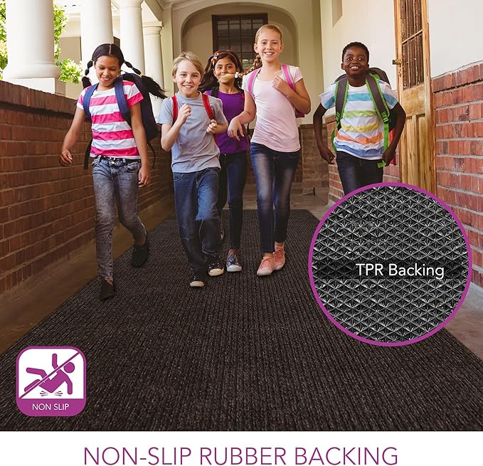 iCustomRug Spartan Weather Warrior Indoor/Outdoor Utility Ribbed Carpet Runner with Non-Slip Thermoplastic Rubber Backing, 6ft X 9ft in Brown