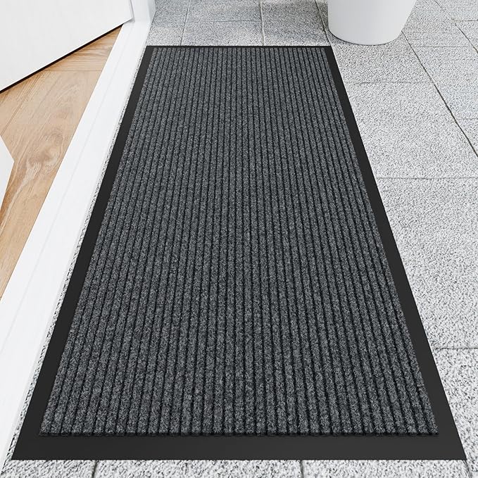 Front Door Mat, 2' x 4' Heavy Duty Indoor Outdoor Door Mat for Entryway, Commercial Door Mats Entrance, Low Profile Welcome Mats Non-Slip, Durable Rubber Backing Entry Mat for Patio, Home