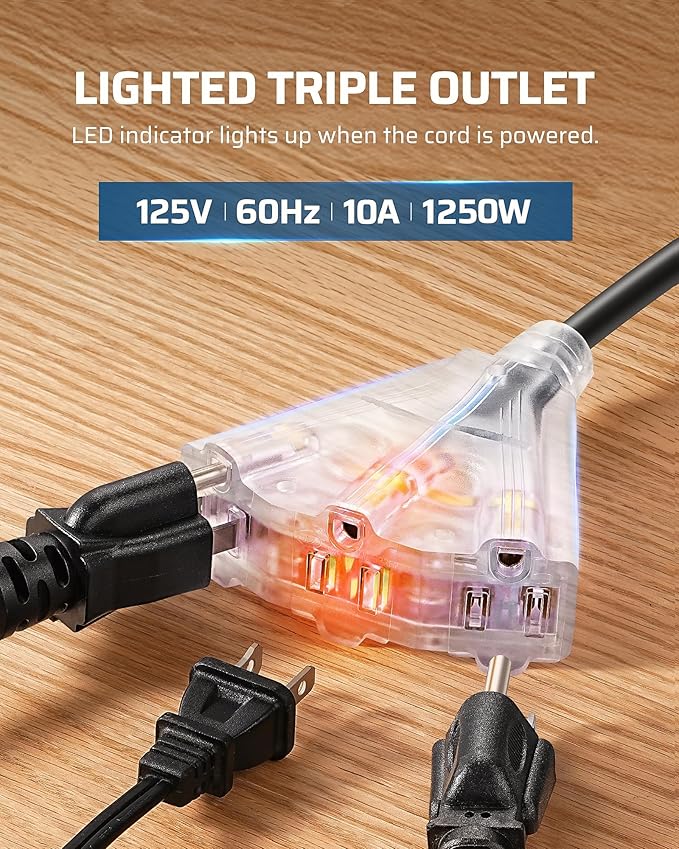 DEWENWILS 75FT Extension Cord Reel, 14/3C SJTOW Retractable Extension Cord Reel, Lighted Triple Outlets, 10A Circuit Breaker, Heavy Duty Power Cord, UL Listed, Ceiling/Wall Mount