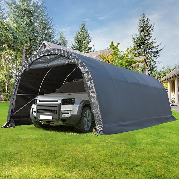 MELLCOM 12 x 24 FT Heavy Duty Carport, Portable Garage with Reinforced All-Steel Frame and Round Style Roof, Anti-Snow All Covered Car Canopy Outdoor Waterproof Storage Shelter for Car, Truck, Boat