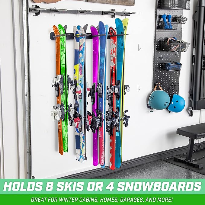 GoSports Wall Mounted Ski and Snowboard Storage Rack - 2 or 8 Ski Sizes