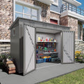 4x9 FT Lean to Shed with Window, Metal Sheds & Outdoor Storage with 6 Vents and 2 Swing Doors, Outdoor Storage Shed Waterproof for Backyard, Garden, Patio, Gray
