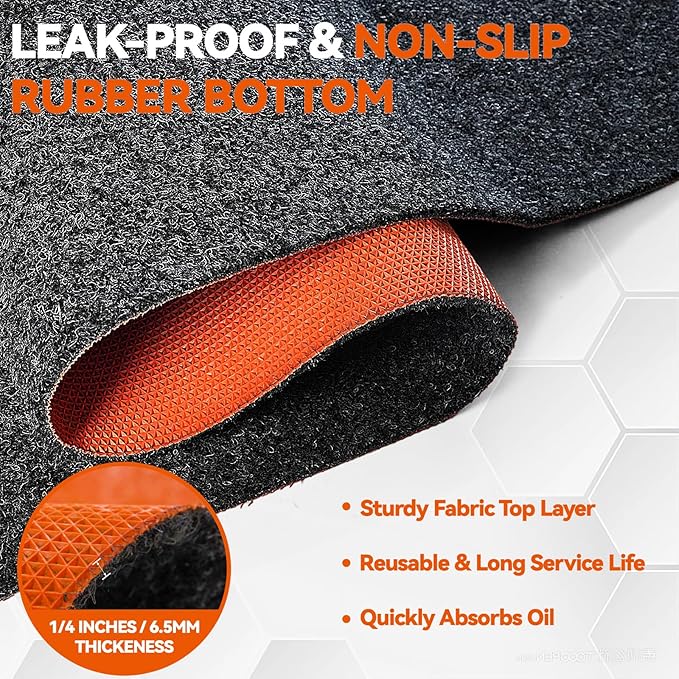 36" x 59" Heavy Duty Oil Spill Mat, Upgraded Garage Floor Mat for Under Car, 1/4" Waterproof Rubber Bottom Absorbs Oil Quickly, Washable, Reusable Oil Drip Leak Absorbent Pad