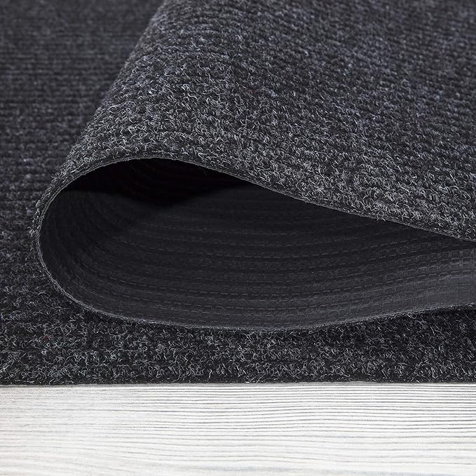 Ottomanson 5' x 6'6" Mud Mat Area Rug Scraper Carpet - Non-Slip, Dirt Trapping for Indoor & Outdoor Use - Ideal for Entryway, Garage, Kitchen, Patio & High-Traffic Areas, Black