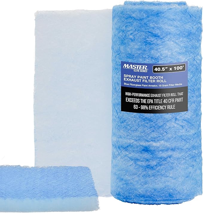 Master Airbrush Elite Paint Spray Booth Exhaust Filter Roll 40.5" x 100' - 18 Gram Heavy-Duty Fiberglass Paint Arrestor for Filtering Overspray Particles in Auto Body Shops & Refinish Booths