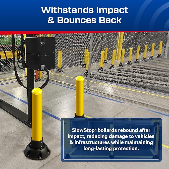 Impact Recovery - SlowStop Steel Rebounding Bollard - Metal Post - Safety Bollard - Made in the USA - 5" x 42"