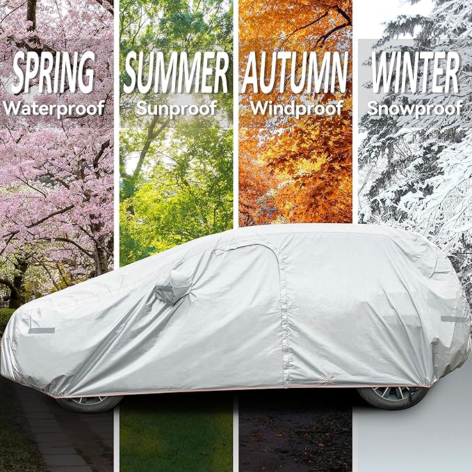Car Cover Compatible with Dodge Challenger 2008-2024,Waterproof Car Cover for Automobiles All Weather with Door Zipper & Cotton Lining,Windproof Sun UV Hail Protection