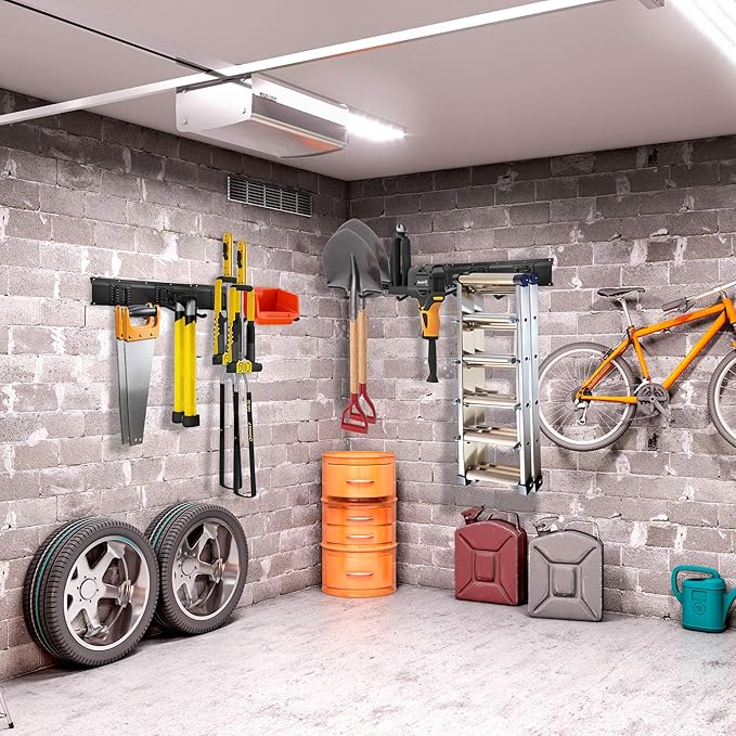Garage Tool Organizer and Hanging Storage Rack, Heavy Duty Hooks for Organizing Various Tools in Shed, Garden, Yard
