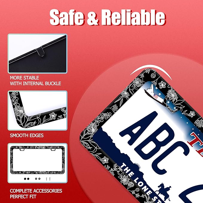 Line Art Flowers License Plate Frame Beautiful Floral License Plate Frames Funny Stainless Steel Accessories Cars Decor with 2 Holes and Screws Fits Standard Us Ca Vehicles Holder 12.2 X 6 Inch